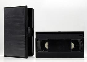 Vintage VHS video tape cassette with plastic cassette box. Retro style technology from the 90s photo