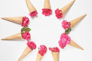 Ice cream cones with beautiful flowers photo