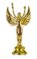 Statuette of an award-winning angel on a white background. photo