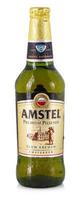 Classic bottle Of Amstel beer isolated on white studio shot. photo