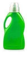 botella de plástico verde aislado sobre fondo blanco. foto