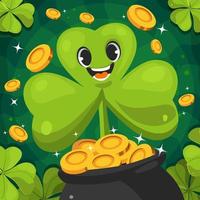 Happy Green Shamrock And Coins vector