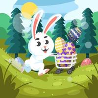 Joyful Rabbit With Cart Full of Easter Eggs vector