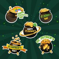 St Patrick's Stickers Set with Gold Coin on Pot vector
