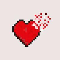 Pixel Heart Vector of Red Heart Dispersion Effect on White Background, Pixel Art