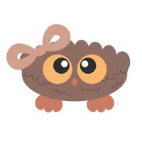 Little Cute Girl Bird Owl with big eyes with bow on head vector