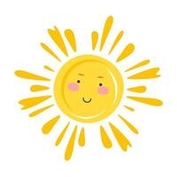 A cheerful smiling sun. The concept of summer. Vector illustration in a flat style isolated on a white background