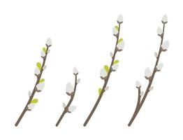 A set of willow branches happy Easter with patterns. Vector illustration in a flat style isolated on a white background