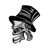 Hand Drawn Skull Wearing Black Hat vector