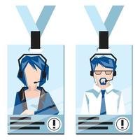 Badge with information about the employee of the company. Woman and man in strict dress code. vector