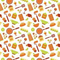 Seamless texture of food icons, bakery, kitchen equipment, utensil. Flat cartoon   vector llustration about food and cooking