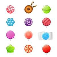 ilustración vectorial, conjunto de iconos de dulces, piruletas, dulces vector
