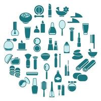 conjunto vectorial de iconos planos de cosméticos, productos de belleza y maquillaje vector
