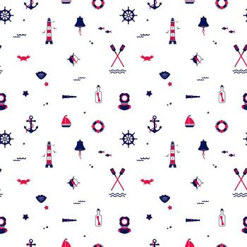 patrón vectorial sin costuras de iconos sobre el tema del mar, navegación, viajes por mar. ilustración náutica de objetos de navegación, navegación vector