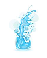 vaso de agua, agua helada, ilustración vectorial vector