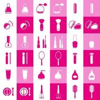 Vector set of flat icons of cosmetics, beauty products and makeup