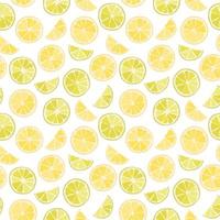 Vector seamless pattern of citruses, lime slices, oranges, lemons. Abstract background, wallpaper. Natural organic food illustration, juicy fruits