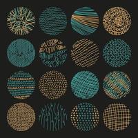 Vector set of round abstract backgrounds. Contemporary concept trend illustration.   Patterns of hand drawn curves, lines, points, spots. Doodle icons set for social networks,  posters