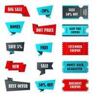 Vector stickers, price tag, banner, label. Coupon sale, offers and promotions   vector template. Shop price tag, retail, commerce, business