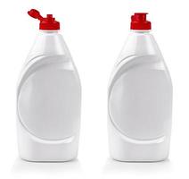 White plastic bottle for liquid detergent with red lid photo