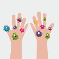 hands dirty, virus and bacteria on hand.  vector illustration