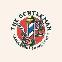 Hand Drawn Vintage Barbershop Rockabilly Logo Badge vector