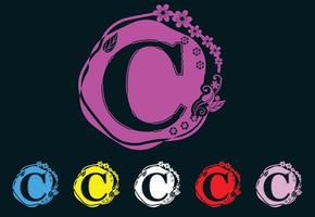 letra c con logotipo de flor y plantilla de diseño gráfico de iconos vector