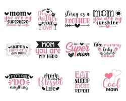 set of mother's day hand lettering quotes vector