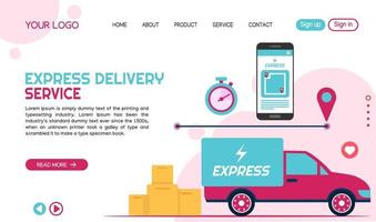 Express delivery service landing page template design vector illustration