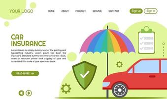 ilustración de vector de plantilla de página de destino de seguro de automóvil