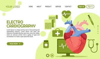 landing page template electrodiography heart treatment vector illustration