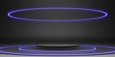 laser ring podium stage display stand black neon glow background dark 3d illustration photo