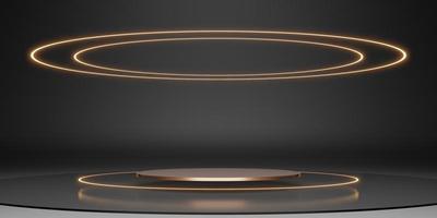 laser ring podium stage display stand black neon glow background dark 3d illustration photo