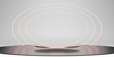 Laser ring podium  stage ZEN concept  simple minimal white display stand neon glow background photo