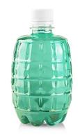 The green water in plastic bottle on white background photo