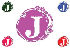 letra j con logotipo de flor y plantilla de diseño gráfico de iconos vector
