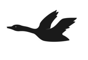 Black silhouette of a flying duck on a white background. vector