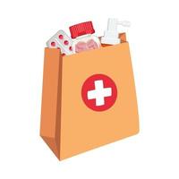 Pharmacy bag filled with medicines. Paper bag with pills. vector