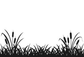 Black silhouette of marsh grass, lake reeds, seamless grass. vector
