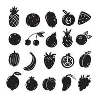 gran conjunto dibujado a mano de frutas de fideos negros. vector