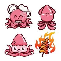 Collection set of squid catoon on white background vector