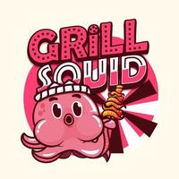 Grill squid cartoon on yellow background vector