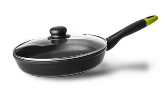 The frying pan with lid with shadow isolated on white background photo