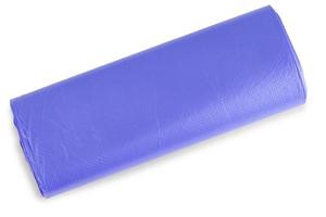 The blue roll of plastic garbage bags isolated on white background photo