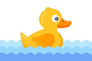 un pequeño pato amarillo flota en el agua. juguete de baño ilustración vectorial plana. vector