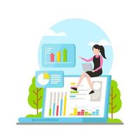 illustration of women do data analysis vector