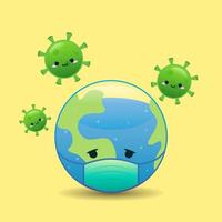 cute planet sick character with virus attack vector