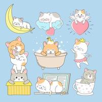 set of cute cat with costume and doing activity vector