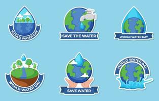 conjunto de pegatinas del día mundial del agua vector