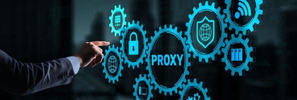 Proxy server. Cyber security. Concept of network security on virtual screen photo